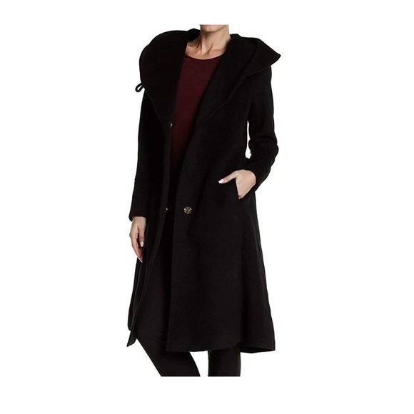 NWT Cole Haan Womens Luxury Wool Asymmetrical Coat Jet Black Size